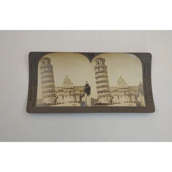 Keystone View card The Leaning Tower and Eleventh Century Cathedral Pisa Italy - Picture 1 of 7